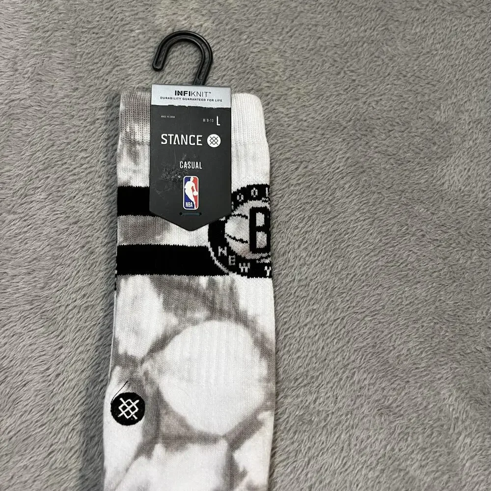 Brooklyn Nets Socks Mens Large White Black NBA Basketball Stance Crew Infiknit